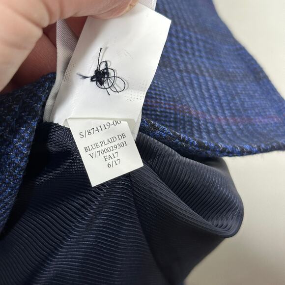 BANANA REPUBLIC Double Breasted Plaid Blazer Blue Indigo Wool Blend Sz 6 {3X15} - Picture 7 of 7